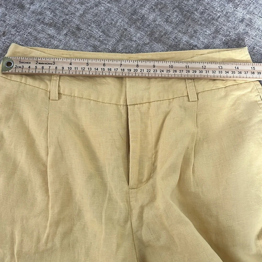 Zara Basic Yellow linen/cotton Wide-Leg Pants
